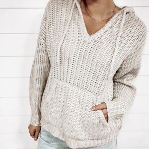 Aerie Chunky Cozy Cream Knit Hoodie Sweater XS